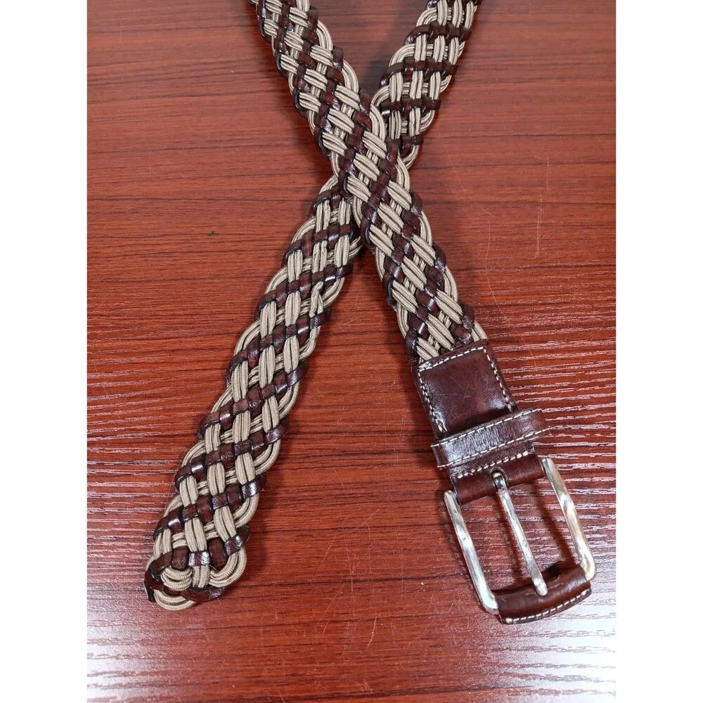 VTG Bullock & Jones Handmade Leather & Cord Braided Belt Size 40/105 Brown Spain